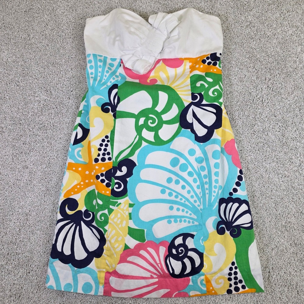 Lilly Pulitzer Seashell‎ Print Strapless Dress Cotton Coastal Sweetheart 6